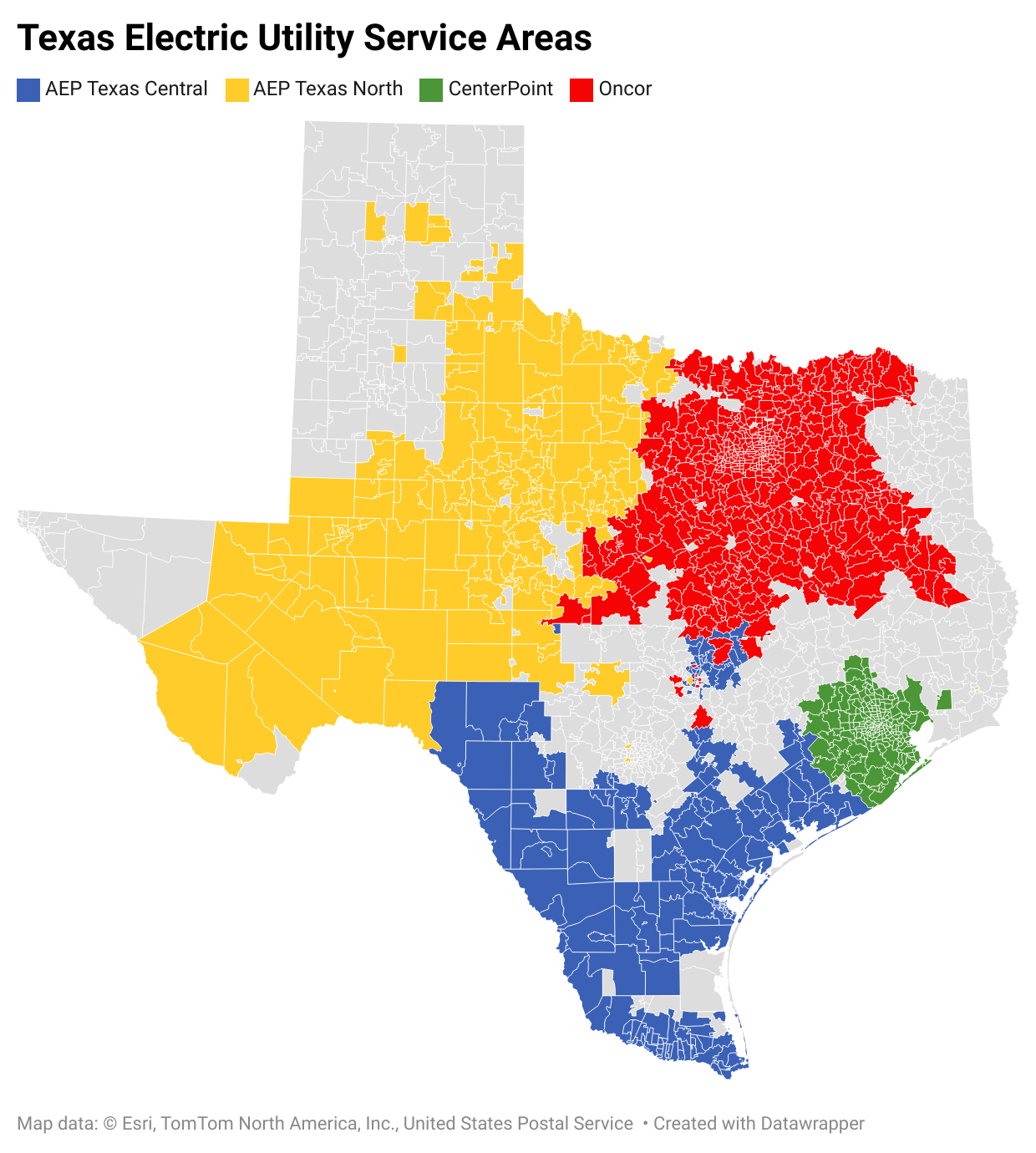 Texas Electricity Utility Services Areas - TDU